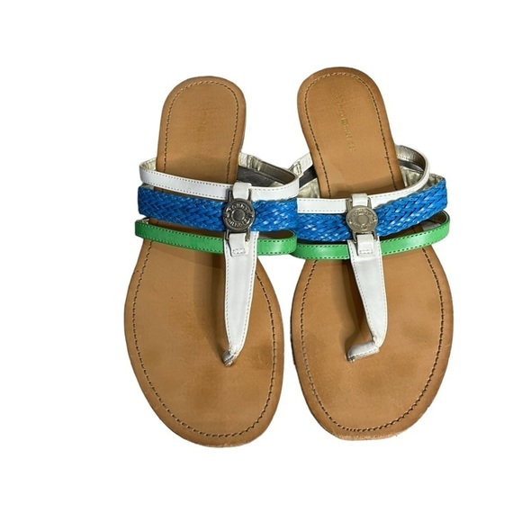 Tommy Hilfiger Blue Green White Logo Thong Sandal - Picture 1 of 3